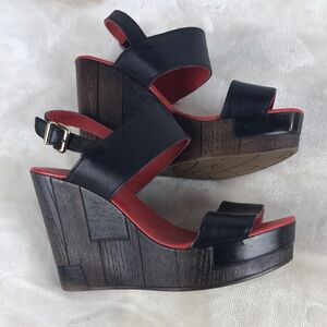 Black and Red Wedge Sandals